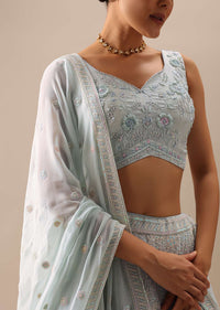 Blue Lehenga Set with Lucknowi Work