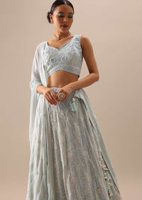 Blue Lehenga Set with Lucknowi Work