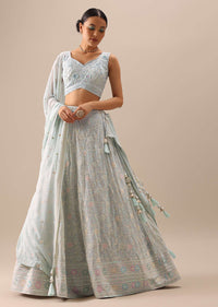 Blue Lehenga Set with Lucknowi Work