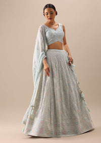 Blue Lehenga Set with Lucknowi Work