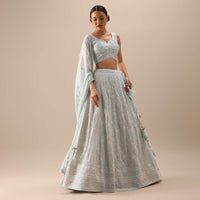 Blue Lehenga Set with Lucknowi Work