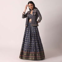 Blue Lehenga Set With Printed Jacket