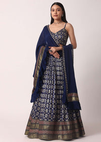 Blue Lehenga Set With Printed Jacket