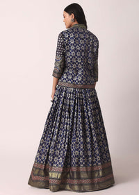 Blue Lehenga Set With Printed Jacket