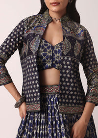 Blue Lehenga Set With Printed Jacket