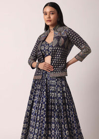 Blue Lehenga Set With Printed Jacket