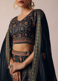 Blue Lehenga Set With Printed Motifs