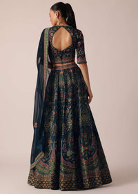 Blue Lehenga Set With Printed Motifs