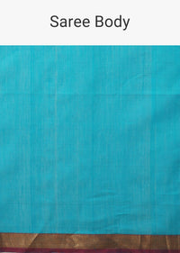 Blue Maheshwari Saree In Chanderi Silk With Jute Woven Pallu