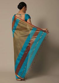 Blue Maheshwari Saree In Chanderi Silk With Jute Woven Pallu