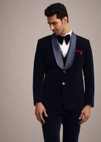 Blue Micro Velvet Tuxedo Set