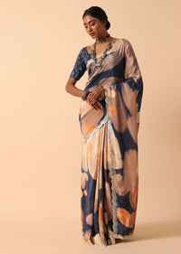 Blue Muslin Abstract Printed Saree With Unstitched Blouse Fabric