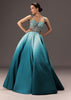 Blue Ombré Flared Gown With Tone On Tone Embroidery