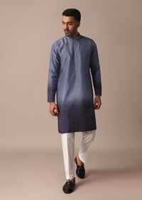 Blue Ombre Embroidered Silk Jacket Kurta Set