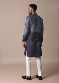 Blue Ombre Embroidered Silk Jacket Kurta Set