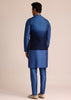 Blue Ombre Silk Jacket Set With Artistic Detailing