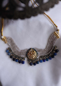 Blue Onyx Kundan Choker In Gold Plated Silver Alloy