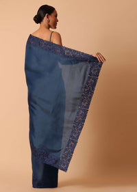 Blue Organza Saree With Unstitched Blouse Piece