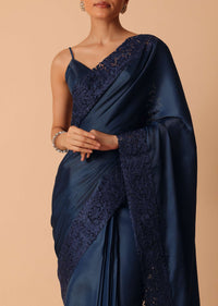 Blue Organza Saree With Unstitched Blouse Piece