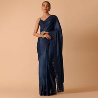 Blue Organza Saree With Unstitched Blouse Piece