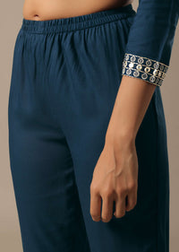 Blue Pant Set With Foil Mirror Kurta