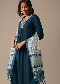 Blue Pant Set With Foil Mirror Kurta