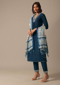 Blue Pant Set With Foil Mirror Kurta