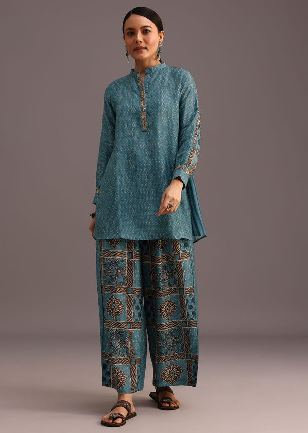 Blue Printed Kurti With Palazzo Set