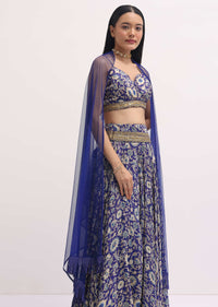 Blue Printed Lehenga Choli Set