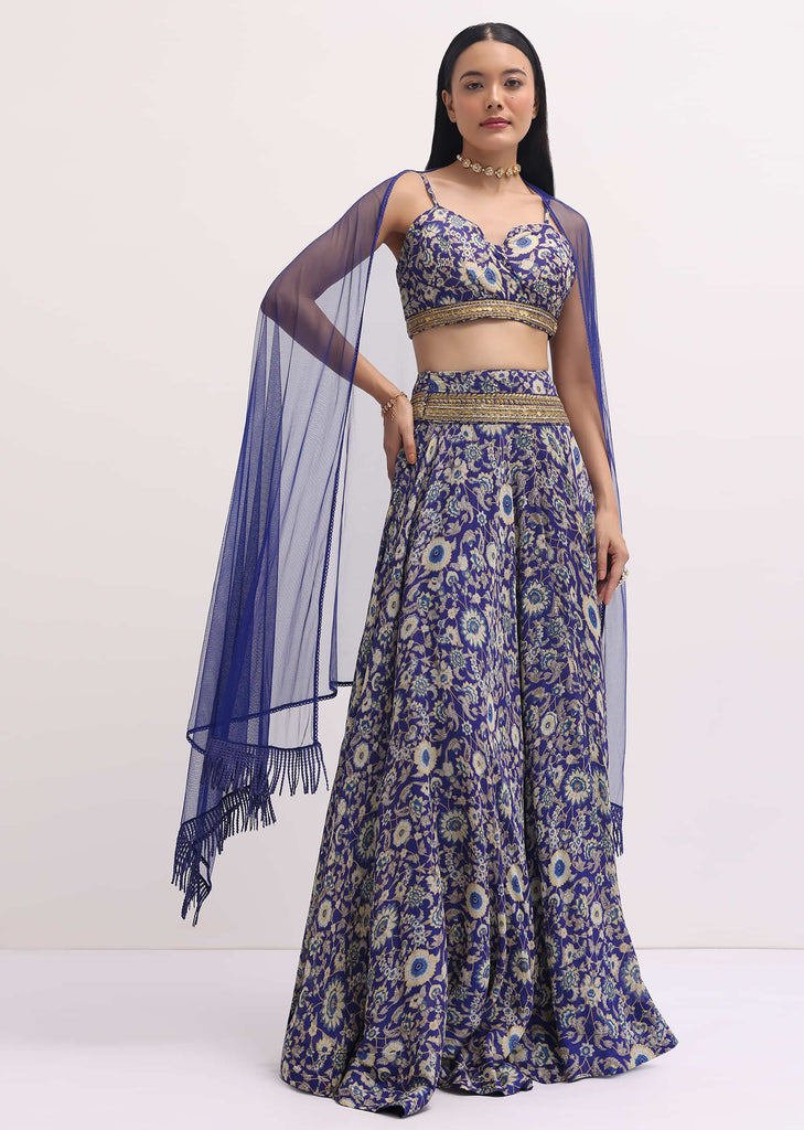 Blue Printed Lehenga Choli Set