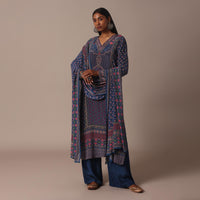 Blue Printed Palazzo Set With Stone Embellished Kurta