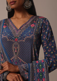 Blue Printed Palazzo Set With Stone Embellished Kurta