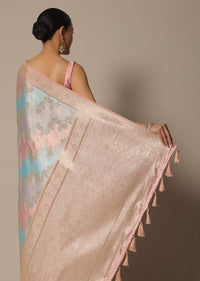 Blue Rangkat Brocade Silk Saree With Unstitched Blouse Fabric