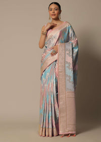 Blue Rangkat Brocade Silk Saree With Unstitched Blouse Fabric