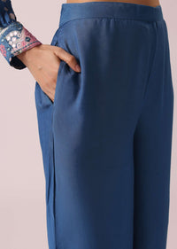 Blue Raw Silk Floral Print Kurta co ord set