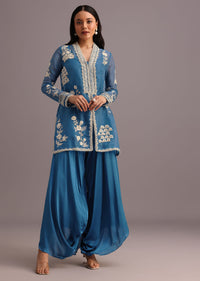 Blue Resham Work Kurti Palazzo Suit