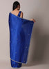 Blue Satin Saree With Stone Embellished Border And Unstitched Blouse Piece