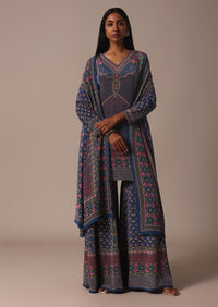 Blue Sharara Set With Printed And Stone Embellished Kurta