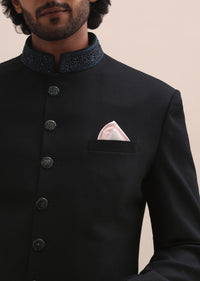 Blue Sherwani With Intricate Embroidered Collar For Men