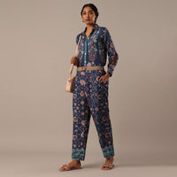 Blue Shirt Kurta And Pant Set With Printed Motifs