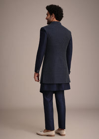 Blue Silk Indowestern Set With Embroidery