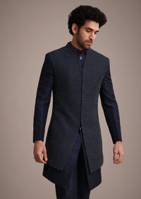 Blue Silk Indowestern Set With Embroidery