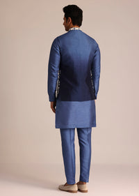 Blue Silk Jacket Set With Dori Work