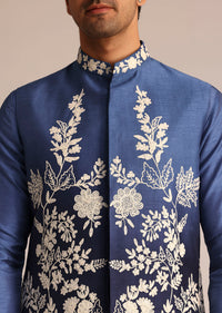 Blue Silk Jacket Set With Dori Work