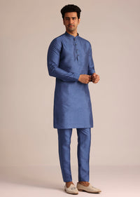 Blue Silk Jacket Set With Dori Work