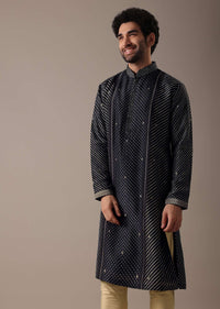 Black Silk Lehariya Print Kurta Set