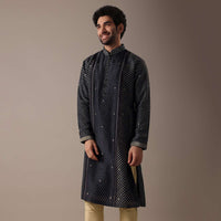 Black Silk Lehariya Print Kurta Set