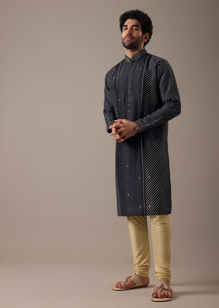 Black Silk Lehariya Print Kurta Set