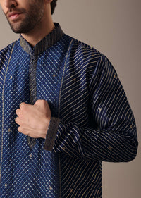 Blue Silk Lehariya Print Kurta Set