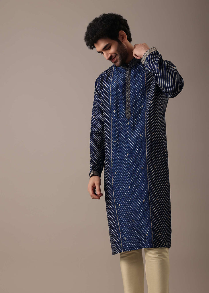 Blue Silk Lehariya Print Kurta Set